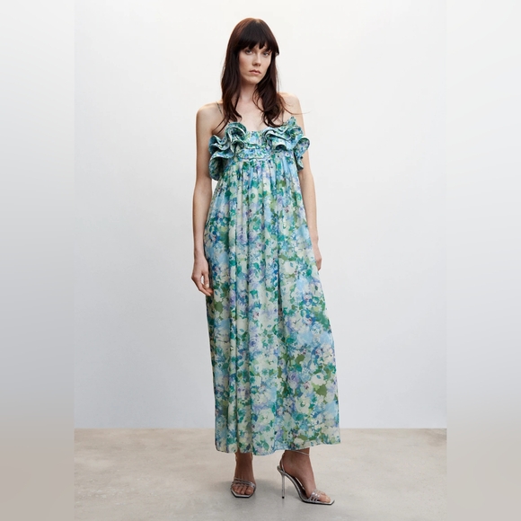 MANGO Floral ruffled dress - Picture 7 of 8